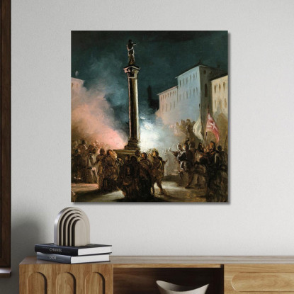 Piazza Colonna Rome Ippolito Caffi icf12 quadro stampato su tela