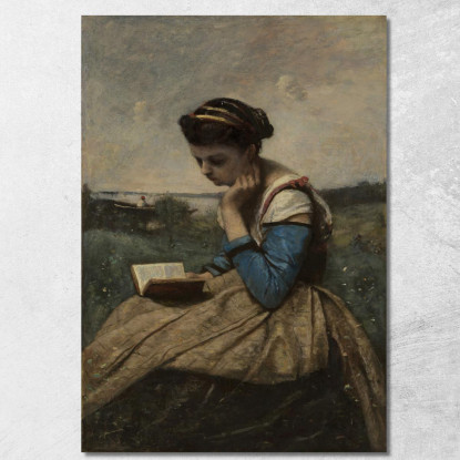 Una Donna Che Legge Jean-Baptiste-Camille Corot jbc10 quadro stampato su tela