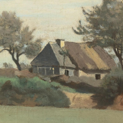 Achicourt Vicino A Arras Cottage Dal Tetto In Paglia Tra Gli Alberi Jean-Baptiste-Camille Corot jbc11 quadro stampato su tela