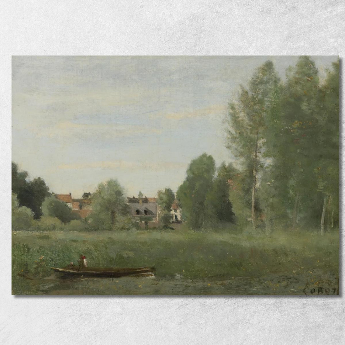 Dintorni Di Mantes Piccole Abitazioni Nascoste Tra Gli Alberi Vicino Al Bordo Dell'Acqua Jean-Baptiste-Camille Corot jbc51 quad