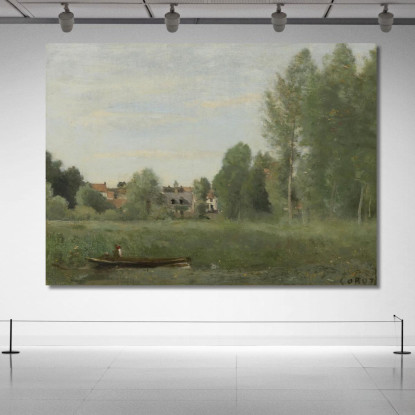 Dintorni Di Mantes Piccole Abitazioni Nascoste Tra Gli Alberi Vicino Al Bordo Dell'Acqua Jean-Baptiste-Camille Corot jbc51 quad