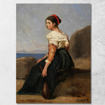 Donna Seduta Con In Mano Un Mandolino Jean-Baptiste-Camille Corot jbc58 quadro stampato su tela