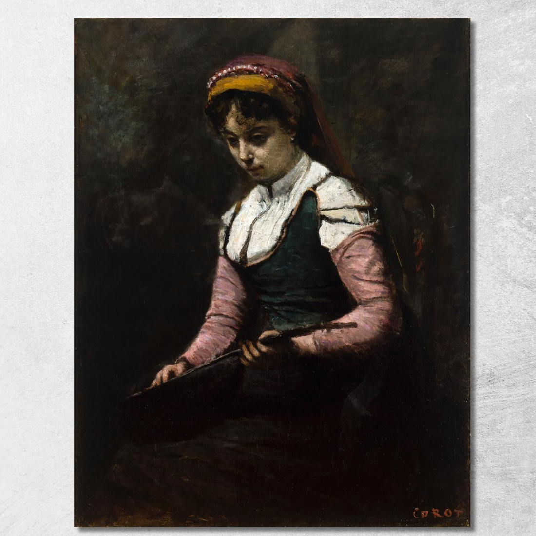 Ragazza Con Mandolino Jean-Baptiste-Camille Corot jbc73 quadro stampato su tela