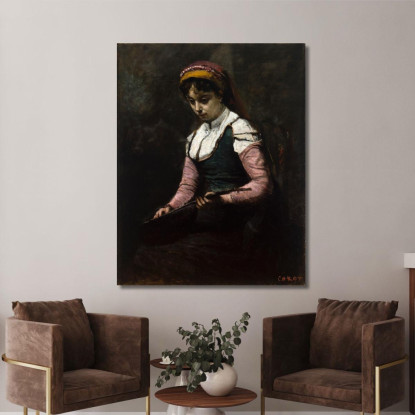 Ragazza Con Mandolino Jean-Baptiste-Camille Corot jbc73 quadro stampato su tela