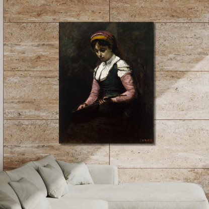 Ragazza Con Mandolino Jean-Baptiste-Camille Corot jbc73 quadro stampato su tela