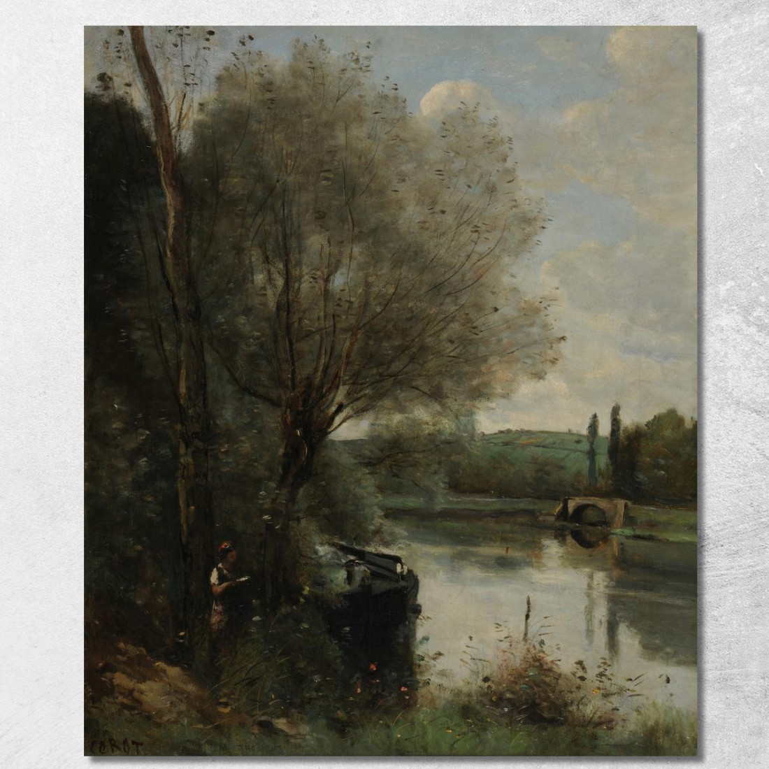 Il Lettore Sulla Riva Boscosa Jean-Baptiste-Camille Corot jbc98 quadro stampato su tela