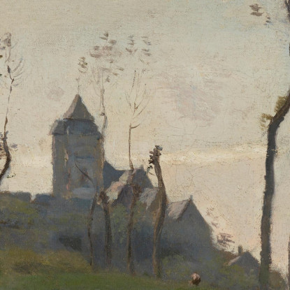 Le Tréport Un Pré E La Chiesa Jean-Baptiste-Camille Corot jbc134 quadro stampato su tela