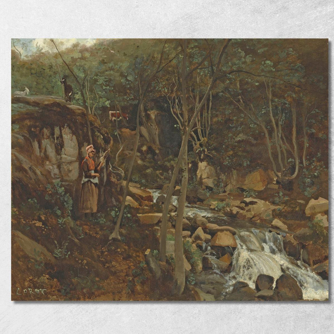 Lormes Un Torrente Con Un Gregge Di Capre In Piedi In Esecuzione Jean-Baptiste-Camille Corot jbc154 quadro stampato su tela