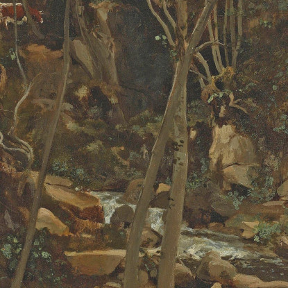 Lormes Un Torrente Con Un Gregge Di Capre In Piedi In Esecuzione Jean-Baptiste-Camille Corot jbc154 quadro stampato su tela