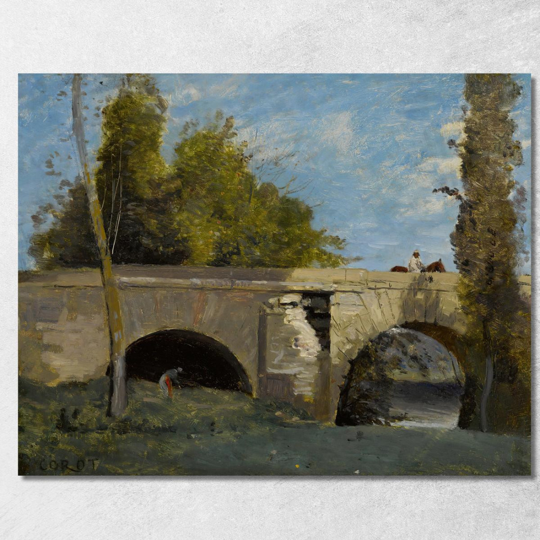 Mantes - Due Archi Del Ponte Con Un Cavaliere Jean-Baptiste-Camille Corot jbc167 quadro stampato su tela