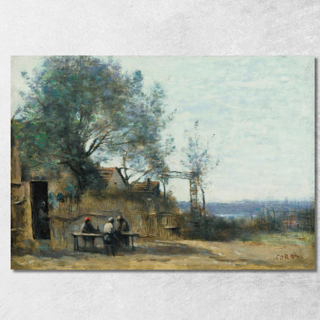 Contadini Seduti Alla Porta Di Un Cabaret Jean-Baptiste-Camille Corot jbc196 quadro stampato su tela