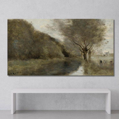 Vicino A Gisors Saulaie E Al Fiume Morning Effect Jean-Baptiste-Camille Corot jbc208 quadro stampato su tela