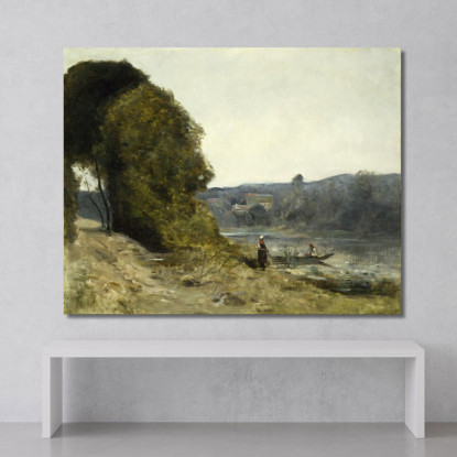 La Partenza Del Barcaiolo Jean-Baptiste-Camille Corot jbc246 quadro stampato su tela