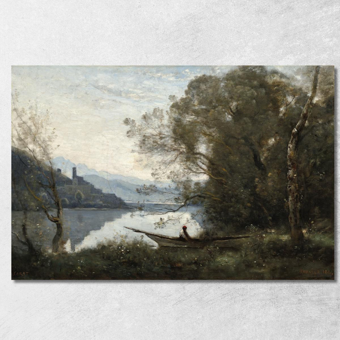 Il Souvenir Del Barcaiolo Ormeggiato Di Un Lago Italiano Jean-Baptiste-Camille Corot jbc256 quadro stampato su tela