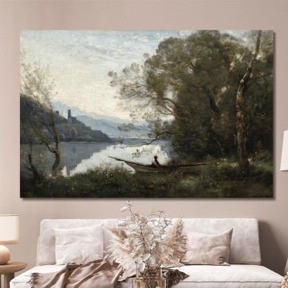 Il Souvenir Del Barcaiolo Ormeggiato Di Un Lago Italiano Jean-Baptiste-Camille Corot jbc256 quadro stampato su tela