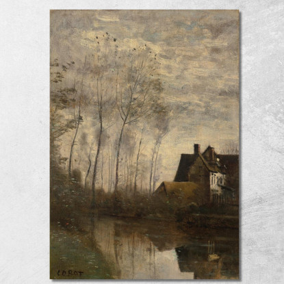 Un Angolo Di Fiume Con Casa E Pioppi Jean-Baptiste-Camille Corot jbc273 quadro stampato su tela