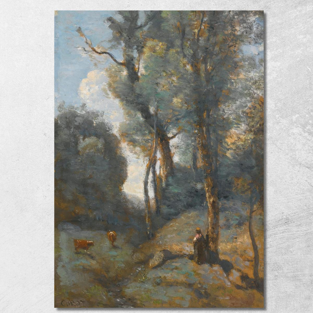 Allevamento Di Mucche Su Una Collina Boscosa Jean-Baptiste-Camille Corot jbc285 quadro stampato su tela