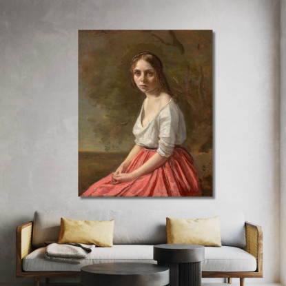 Giovane Donna Con Gonna Rosa Jean-Baptiste-Camille Corot jbc313 quadro stampato su tela