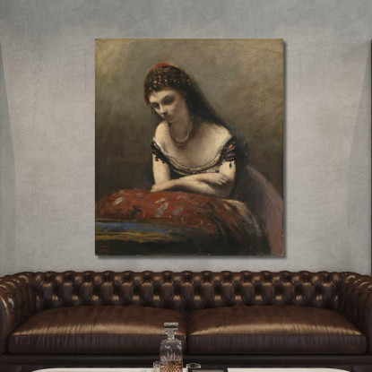 Giovane Donna Appoggiata A Un Cuscino Jean-Baptiste-Camille Corot jbc315 quadro stampato su tela