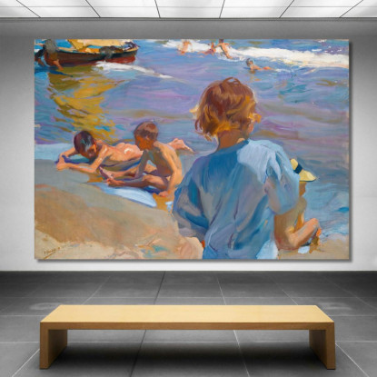 Bambini Sulla Spiaggia Valencia Joaquín Sorolla jsr19 quadro stampato su tela