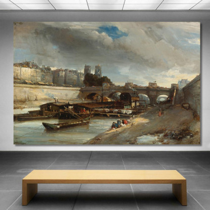 Bateau-Lavoir Vicino Al Pont-Neuf Parigi Johan Barthold Jongkind jbj7 quadro stampato su tela