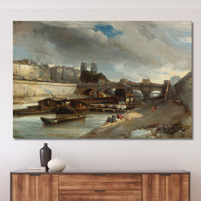 Bateau-Lavoir Vicino Al Pont-Neuf Parigi Johan Barthold Jongkind jbj7 quadro stampato su tela