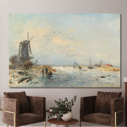 Scena Invernale In Olanda Johan Barthold Jongkind jbj65 quadro stampato su tela