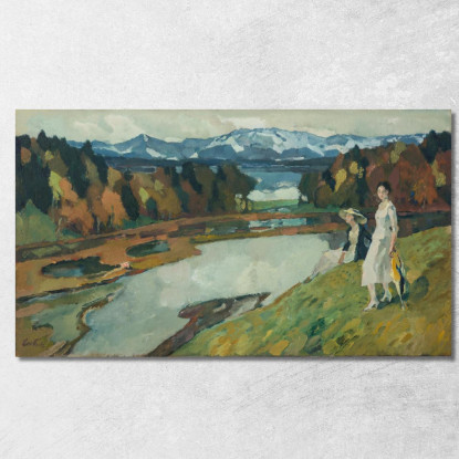 Föhn Kampenwand Chiemsee Leo Putz lpz15 quadro stampato su tela