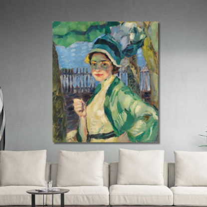 Ritratto Di Una Signora Sotto L'Ombrello Verde Frieda Blell Leo Putz lpz40 quadro stampato su tela