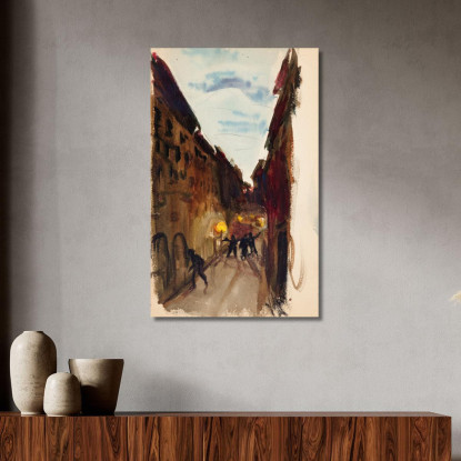 Strada E Persone Al Crepuscolo Schizzo Magnus Enckell mek29 quadro stampato su tela