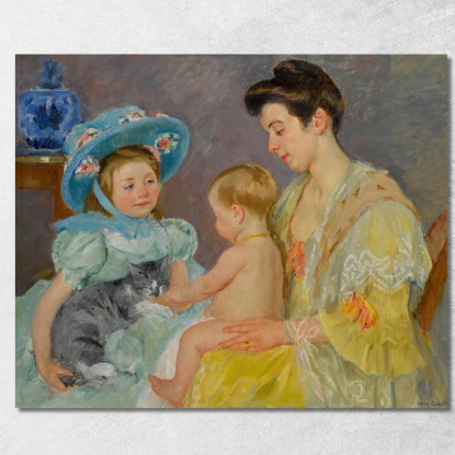 Bambini Che Giocano Con Un Gatto Mary Cassatt mcs14 quadro stampato su tela