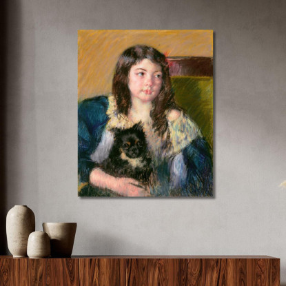 Françoise Tiene In Braccio Un Cagnolino Che Guarda Lontano A Destra Mary Cassatt mcs17 quadro stampato su tela