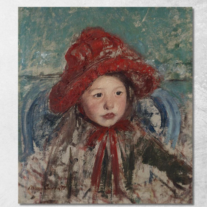 Bambina Con Un Grande Cappello Rosso Mary Cassatt mcs28 quadro stampato su tela