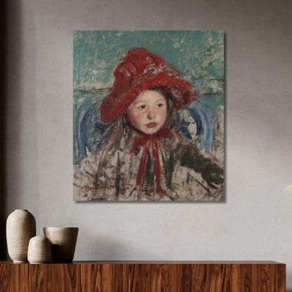 Bambina Con Un Grande Cappello Rosso Mary Cassatt mcs28 quadro stampato su tela