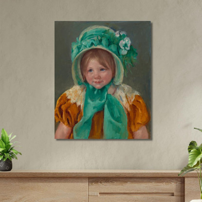 Sara Con Un Berretto Verde Mary Cassatt mcs43 quadro stampato su tela