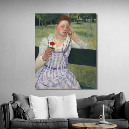 Donna Con Una Zinnia Rossa Mary Cassatt mcs65 quadro stampato su tela