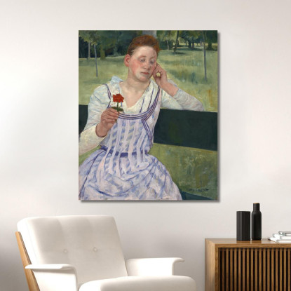 Donna Con Una Zinnia Rossa Mary Cassatt mcs65 quadro stampato su tela