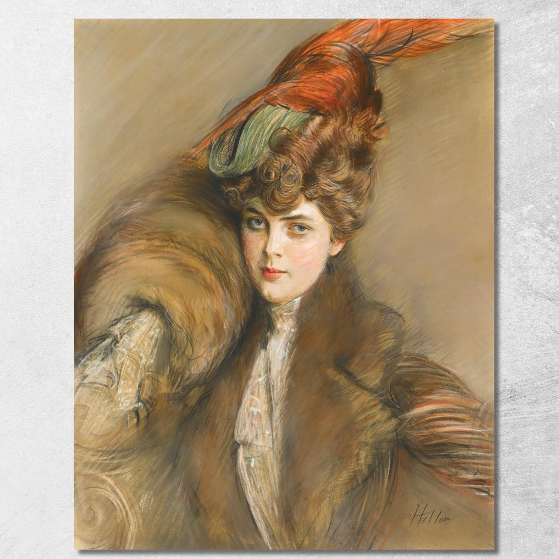 Signora Con Cappello Di Piume Paul César Helleu pch18 quadro stampato su tela Signora Con Cappello Di Piume Paul César Helleu pch18 quadro stampato su tela