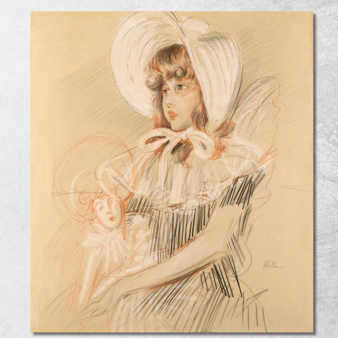 Bambina Che Tiene In Braccio La Sua Bambola Paul César Helleu pch20 quadro stampato su tela Bambina Che Tiene In Braccio La Sua Bambola Paul César Helleu pch20 quadro stampato su tela