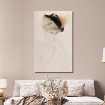 Ritratto Di Donna Con Cappello Piumato Paul César Helleu pch34 quadro stampato su tela