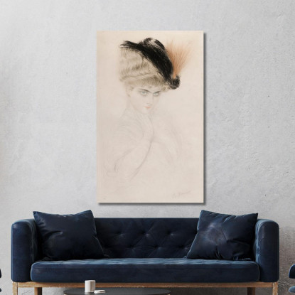 Ritratto Di Donna Con Cappello Piumato Paul César Helleu pch34 quadro stampato su tela