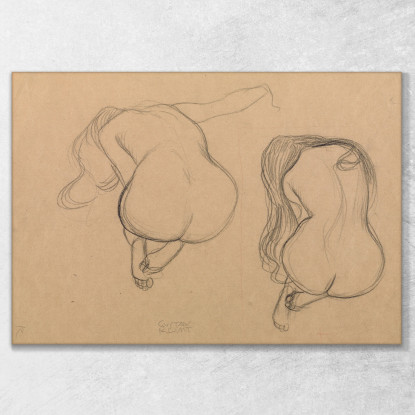 Due Studi Di Nudo Seduto Con Capelli Lunghi 2 Gustav Klimt kg143 quadro stampato su tela