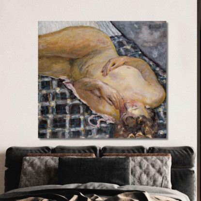 Nudo Sdraiato Su Un Plaid Bianco E Blu Pierre Bonnard pbn63 quadro stampato su tela