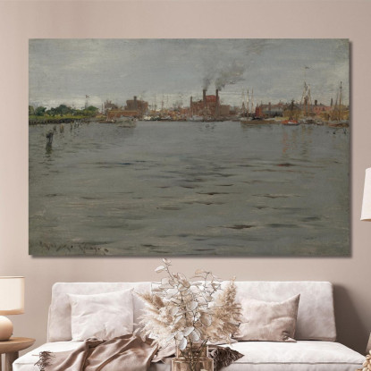 Scena Del Porto Di Brooklyn Docks William Merritt Chase wmc25 quadro stampato su tela