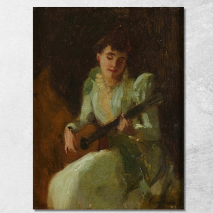 Signora Che Suona La Chitarra William Merritt Chase wmc35 quadro stampato su tela