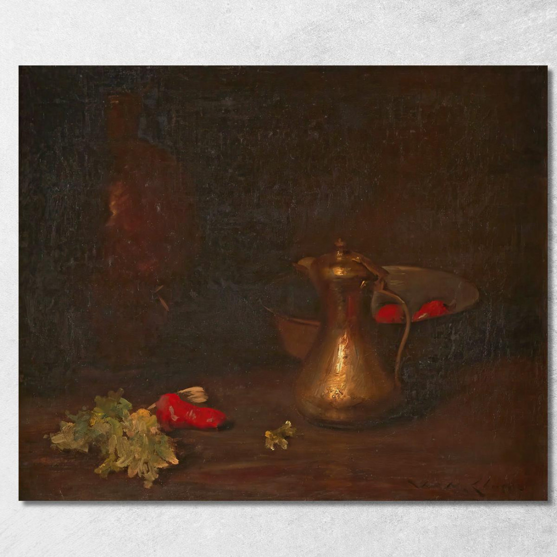 Natura Morta Con Brocca In Ottone Ciotola In Metallo Lattuga E Peperoni Rossi William Merritt Chase wmc79 quadro stampato su te Natura Morta Con Brocca In Ottone Ciotola In Metallo Lattuga E Peperoni Rossi William Merritt Chase wmc79 quadro stampato su te