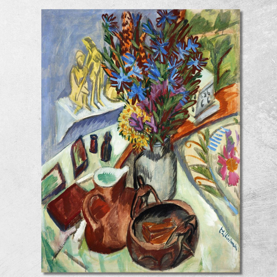 Natura Morta Con Brocca E Ciotola Africana Ernst Ludwig Kirchner elk124 quadro stampato su tela Natura Morta Con Brocca E Ciotola Africana Ernst Ludwig Kirchner elk124 quadro stampato su tela