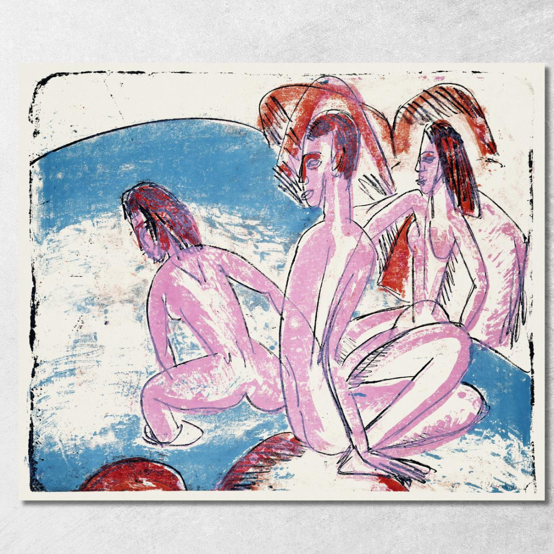 Tre Bagnanti Di Stones 1913 Ernst Ludwig Kirchner elk143 quadro stampato su tela Tre Bagnanti Di Stones 1913 Ernst Ludwig Kirchner elk143 quadro stampato su tela