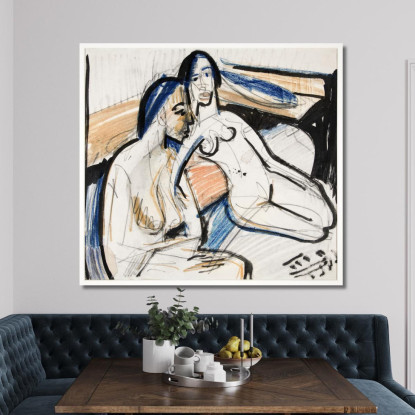 Due Donne Sedute Nello Studio 1912 Ernst Ludwig Kirchner elk151 quadro stampato su tela