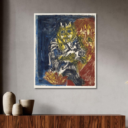 Donna Con Bambino E Gatto Ernst Ludwig Kirchner elk162 quadro stampato su tela